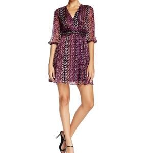 Diane Von Furstenberg Silk Dress 12 Purple Black Chiffon V-Neck Fairy Whimsigoth